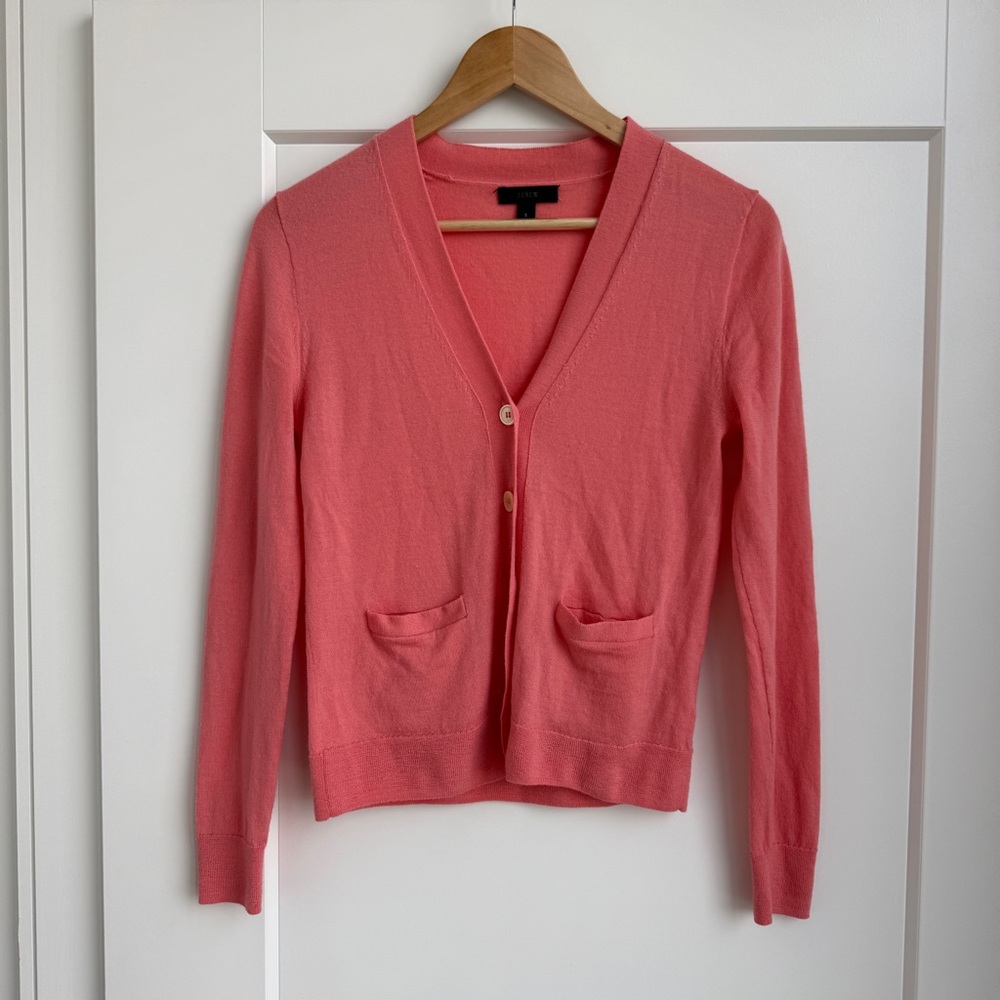 J.Crew 100% Merino Wool V-Neck Cardigan Coral Pink Size S